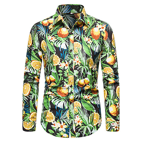 

Men's Shirt Other Prints Graphic Leaves Long Sleeve Casual Tops Casual Black Red Green