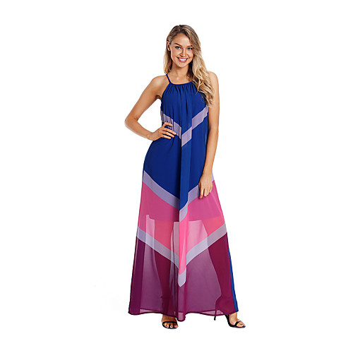 

Women's Strap Dress Maxi long Dress Blue Yellow Blushing Pink Sleeveless Color Block Geometric Spring Summer Elegant Loose 2021 S M L XL XXL