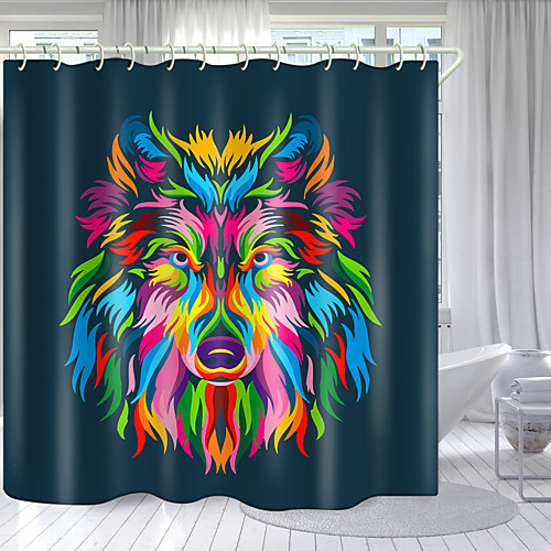 

Deep Colored Wolf Head Digital Printing Shower Curtain Shower Curtains Hooks Modern Polyester New Design 72 Inch