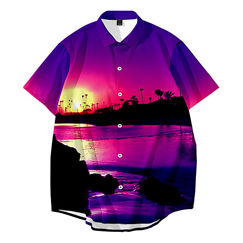 

Men's Shirt 3D Print Graphic 3D Button-Down 3D Print Short Sleeve Casual Tops Casual Hawaiian Purple