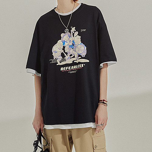 

Men's Unisex T shirt Hot Stamping Cartoon Graphic Prints Plus Size Print Short Sleeve Casual Tops 100% Cotton Basic Casual Fashion Black Gray