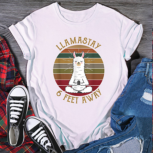 

Women's T shirt Graphic Print Round Neck Tops 100% Cotton Basic Basic Top White Black Purple