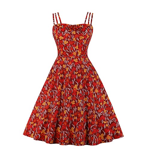

A-Line Vintage Floral Holiday Cocktail Party Dress Spaghetti Strap Sleeveless Short / Mini Spandex with Pleats Pattern / Print 2021