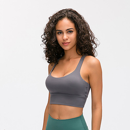 

Women's Sports Bra Bra Top Running Bra Cross Back Spandex Yoga Fitness Gym Workout Breathable Quick Dry Soft Padded Medium Support White Black Dark Gray Green Dark Blue Gray Solid Colored / Stretchy