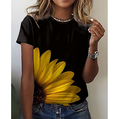 

Women's Floral Theme Sunflower 3D Printed T shirt Floral Graphic Print Round Neck Basic Tops White Black