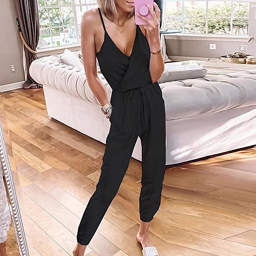 

Women's Ordinary Streetwear Black Gray Jumpsuit Solid Colored Drawstring