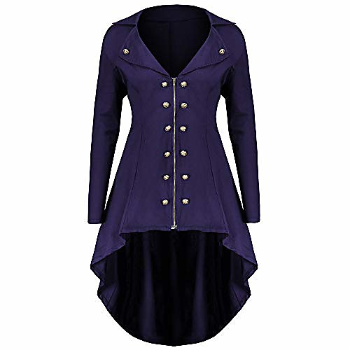 

doric ladies overcoat and jackets, women's fashion button zipper long sleeve tunic plus size irregular hem turn-down collar novelty coat purple