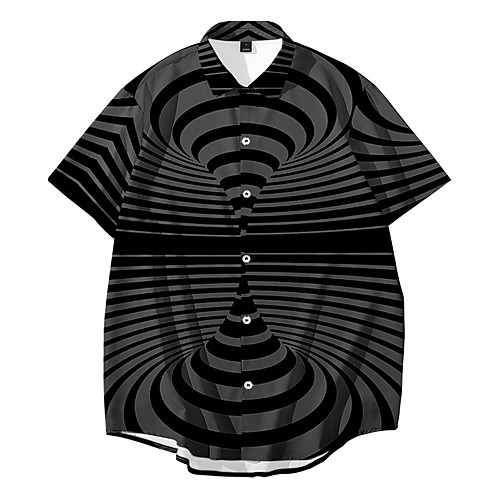 

Shirt Men's Optical Illusion 3D Print Button-Down 3D Print Casual Short Sleeve Tops Casual Fashion Breathable Comfortable Black