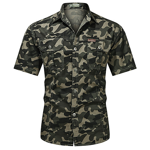 

Men's Shirt Other Prints Camo / Camouflage Print Short Sleeve Daily Tops Cotton Military Army Green Khaki / Summer