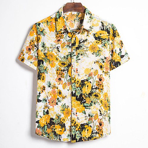 

Men's Shirt Other Prints Fruit Animal Print Short Sleeve Club Tops Tropical Beach Yellow