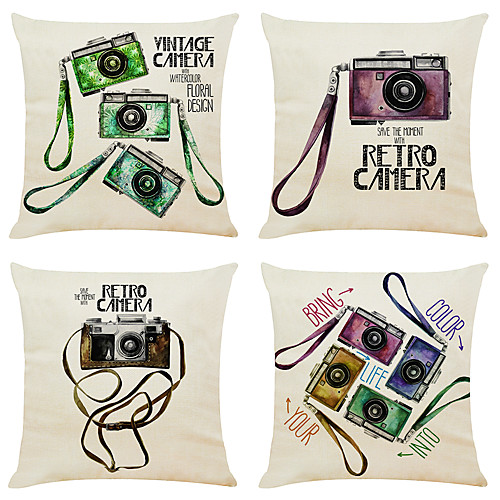 

Cushion Cover 4PC Linen Soft Art Deco Square Throw Pillow Cover Cushion Case Pillowcase for Sofa Bedroom 45 x 45 cm (18 x 18 Inch) Superior Quality Machine Washable
