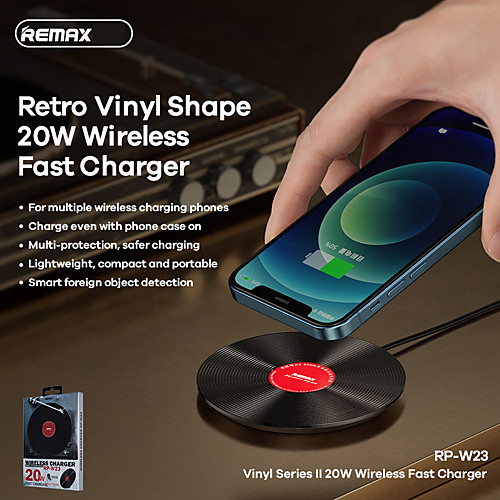 

REMAX 20W Wireless Charger Vinyl Record Shape Fast Charging Wireless Charger for iPhone 12 Pro Max 11 XS Max Samsung S21 Ultra S20 Galaxy Z Fold2 Huawei Mate 40 Pro Xiaomi Mi 11 Desktop Wireless Charge