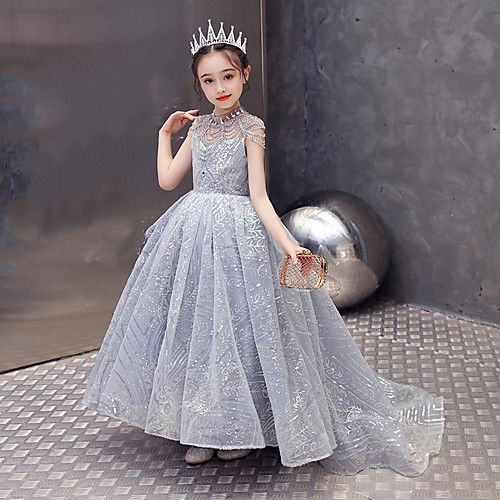 

Ball Gown Sweep / Brush Train Flower Girl Dresses Event / Party Tulle Sleeveless Jewel Neck with Beading / Formal Evening