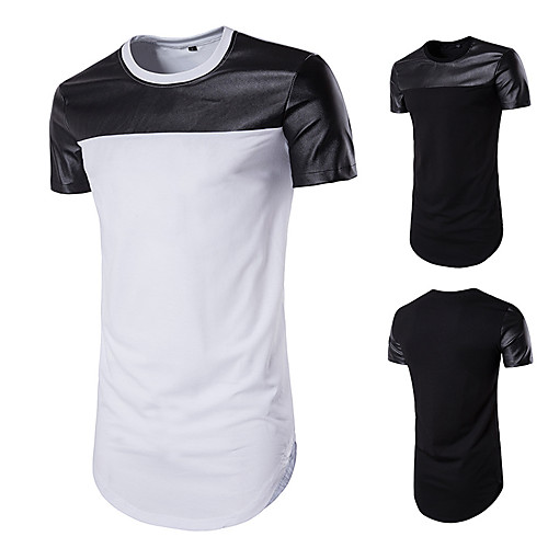 

Men's T shirt non-printing Color Block Short Sleeve Daily Tops White Black