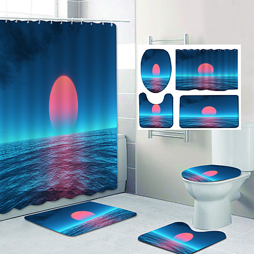

Bathroom Shower Curtain & Mat Set Classic Polyester Waterproof