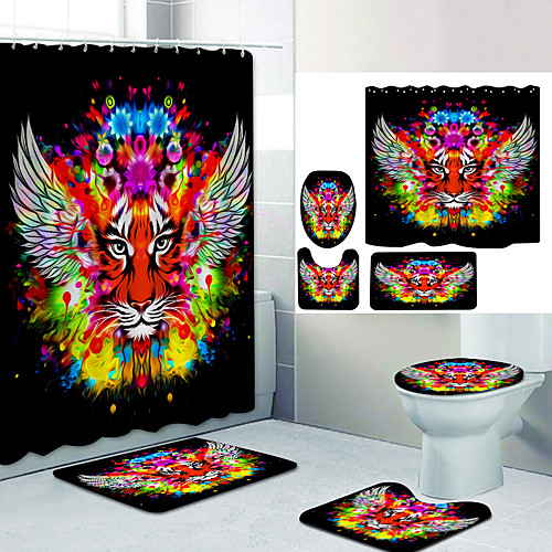 

Bathroom Shower Curtain & Mat Set Modern Polyester New Design