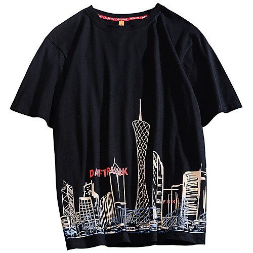 

Men's Unisex T shirt Hot Stamping Graphic Prints Tall Building Plus Size Print Short Sleeve Casual Tops 100% Cotton Basic Casual Fashion White Black