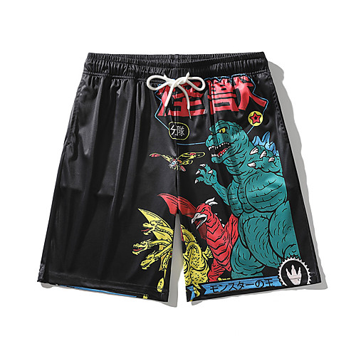 

Men's Casual / Sporty Athleisure Breathable Outdoor Daily Gym Jogger Shorts Pants Monster Short Drawstring Pocket 3D Print Black