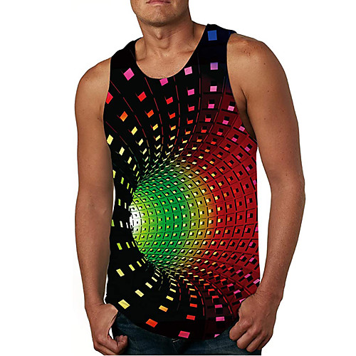 

Men's Tank Top Vest Undershirt Shirt 3D Print Curve 3D Print Sleeveless Daily Tops Casual Beach Rainbow / Summer