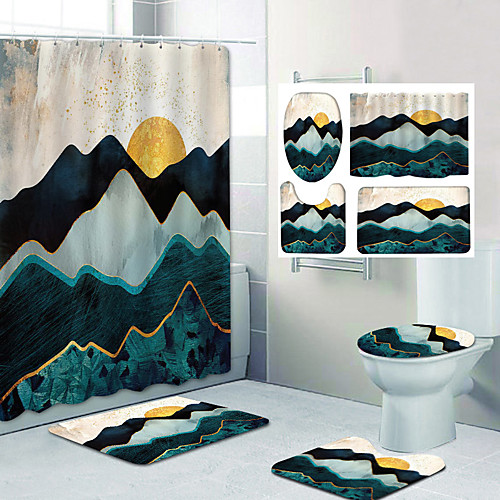

Beautiful Mountains Pattern Printing Bathroom Shower Curtain Leisure Toilet Four-Piece Design