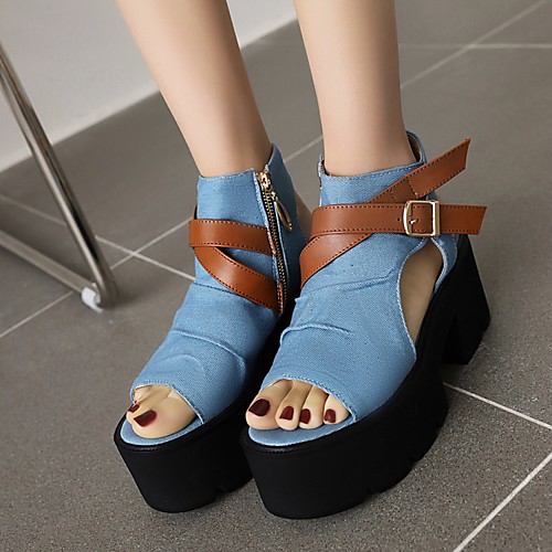 

Women's Sandals Platform Sandals Platform Peep Toe PU Synthetics Black Dark Blue Light Blue