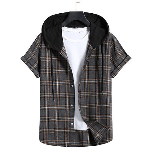 

Men's Shirt Lattice Short Sleeve Casual Tops Fashion Gray