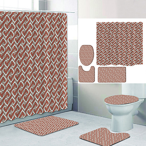 

Simple Series 22 Digital Printing Four-piece Set Shower Curtains and Hooks Modern Polyester Machine Made Waterproof Bathroom