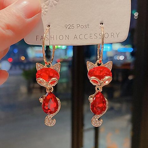 

Women's Cubic Zirconia Hoop Earrings Dangle Earrings Drop Stylish Earrings Jewelry Red For Date Festival