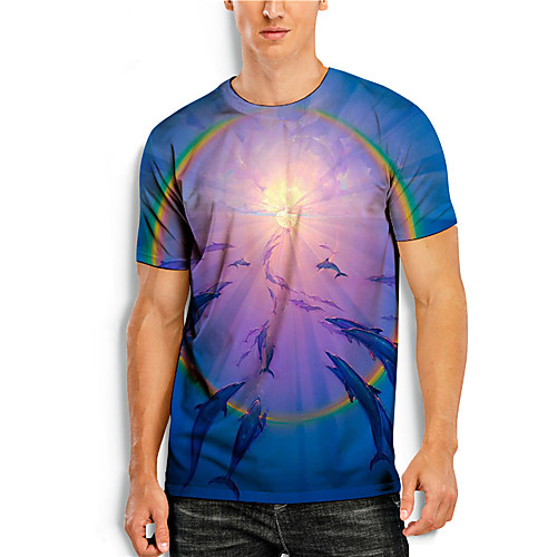 

Men's T shirt 3D Print Graphic Prints Shark Print Short Sleeve Daily Tops Casual Designer Big and Tall Blue