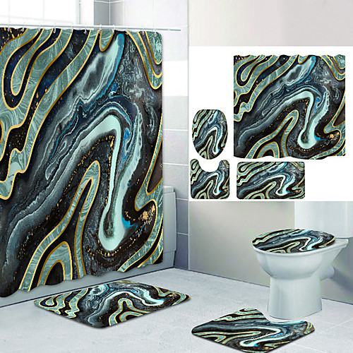 

Plain Color Series14 Digital Printing Four-piece Set Shower Curtains and Hooks Modern Polyester Machine Made Waterproof Bathroom