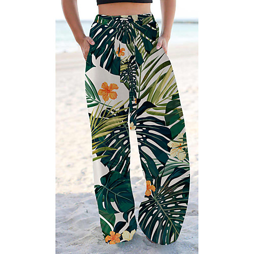 

Women's Basic Chino Comfort Going out Beach Pants Pants Butterfly Flower / Floral Short Elastic Drawstring Design Print Green