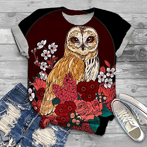 

Women's Plus Size Tops T shirt Graphic Tribal Animal Print Short Sleeve Round Neck Red Big Size XL XXL 3XL 4XL 5XL / Holiday