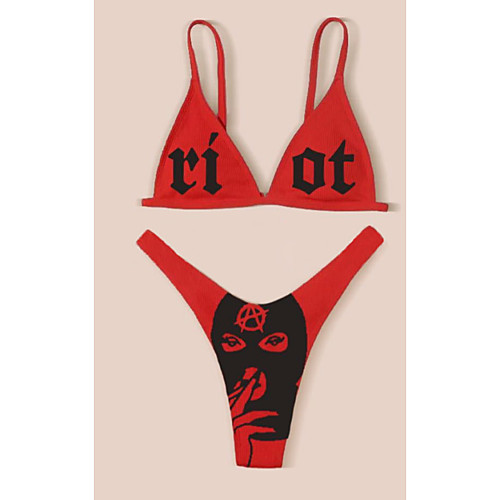 

Women's Bikini 2 Piece Swimsuit Push Up Open Back Triangle Solid Color Abstract Red Swimwear Padded Strap Bathing Suits New Casual Sexy / Sports / Letter / Print / Padded Bras / Slim