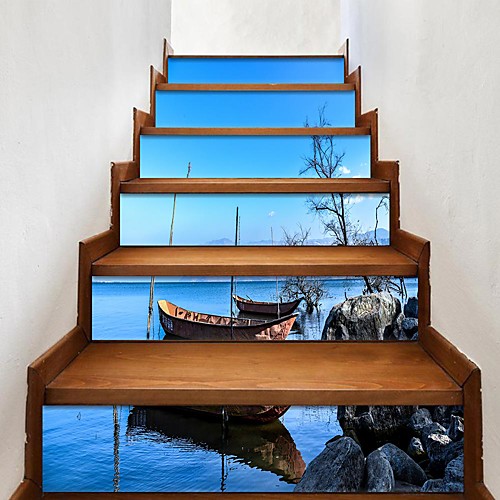

Creative 3d Staircase Sticker Lugu Lake Boat Decoration Home Sticker Waterproof 3D Stereo Wall Sticker