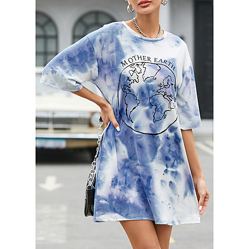 

Women's A Line Dress Short Mini Dress Pink Pink purple Blue Half Sleeve Tie Dye Patchwork Print Fall Summer Round Neck Elegant Casual 2021 S M L XL XXL