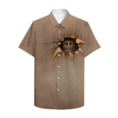 

Men's Shirt 3D Print Graphic Prints Animal Button-Down Print Short Sleeve Daily Tops Casual Designer Big and Tall Brown / Summer