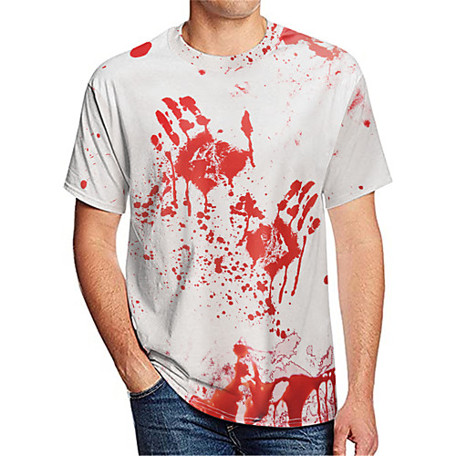 

Men's T shirt Shirt 3D Print Graphic 3D Print Short Sleeve Casual Tops Rock Exaggerated Round Neck Red / White