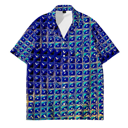 

Shirt Men's Optical Illusion 3D Print Button-Down 3D Print Casual Short Sleeve Tops Casual Fashion Breathable Comfortable Blue