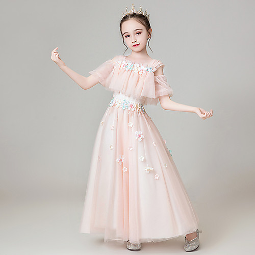 

Princess Ankle Length Junior Bridesmaid Dress Wedding Tulle Crew Neck with Sash / Ribbon