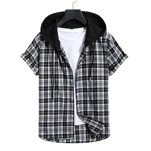 

Men's Shirt Lattice Short Sleeve Casual Tops Casual Black / Gray