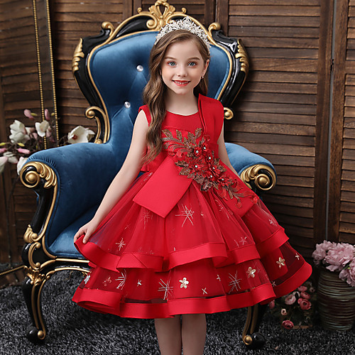 

Princess Knee Length Flower Girl Dresses Party Tulle Sleeveless Jewel Neck with Tier