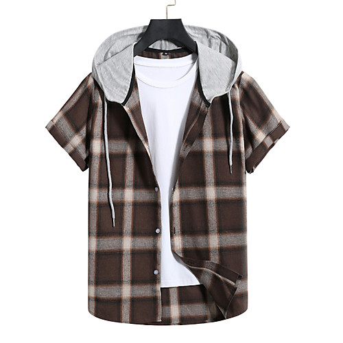 

Men's Shirt Lattice Short Sleeve Casual Tops Fashion Brown