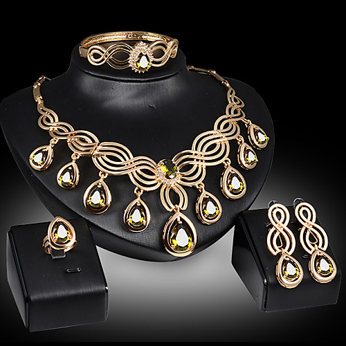 

Women's Jewelry Set Bridal Jewelry Sets Cut Out Precious Pear Fashion Rhinestone Gold Plated Earrings Jewelry Yellow / Red For Christmas Wedding Halloween Party Evening Gift 1 set