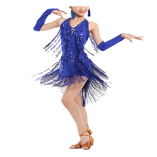 

Latin Dance Dance Costumes Exotic Dancewear Dress Tassel Paillette Women's Girls' Performance Theme Party Elastane