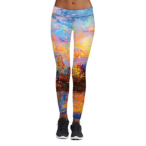 

Women's Stylish Novelty Comfort Skinny Leisure Sports Weekend Leggings Pants Flower / Floral Leaf Graphic Prints Ankle-Length Sporty Elastic Waist Print Blue