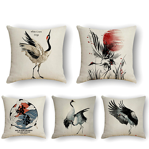 

Cushion Cover 5PCS Linen Soft Print Square Throw Pillow Cover Cushion Case Pillowcase for Sofa Bedroom 45 x 45 cm (18 x 18 Inch) Superior Quality Mashine Washable