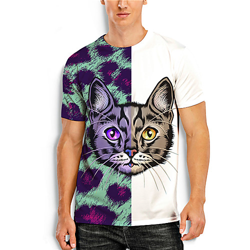 

Men's T shirt 3D Print Cat Graphic Prints Print Short Sleeve Daily Tops Casual Designer Big and Tall White