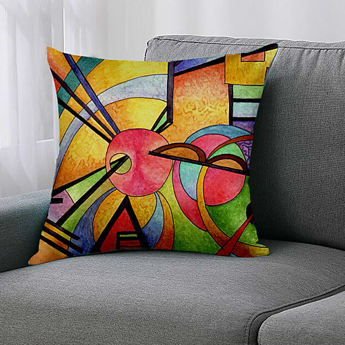 

Double Side 1 Pc Geometri Cushion Cover Print 45x45cm Faux Linen for Sofa Bedroom