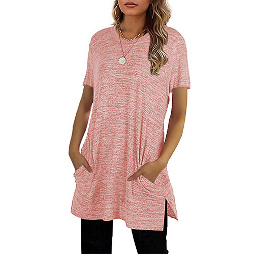 

Women's T Shirt Dress Tee Dress Short Mini Dress Blushing Pink Wine Gray Khaki Black Short Sleeve Solid Color Spring Summer Round Neck Casual Loose 2021 S M L XL XXL
