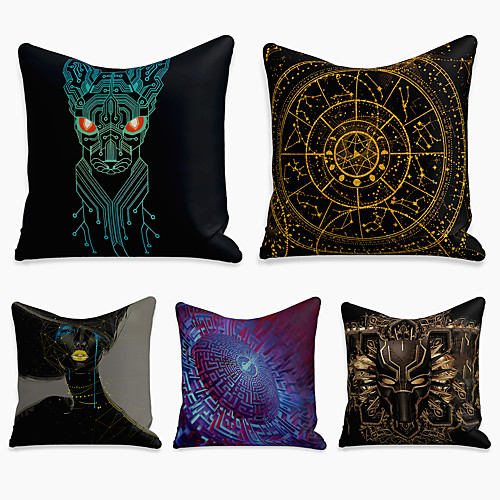 

5 pcs Linen Pillow Cover, Geometric Square Zipper Polyester Traditional Classic
